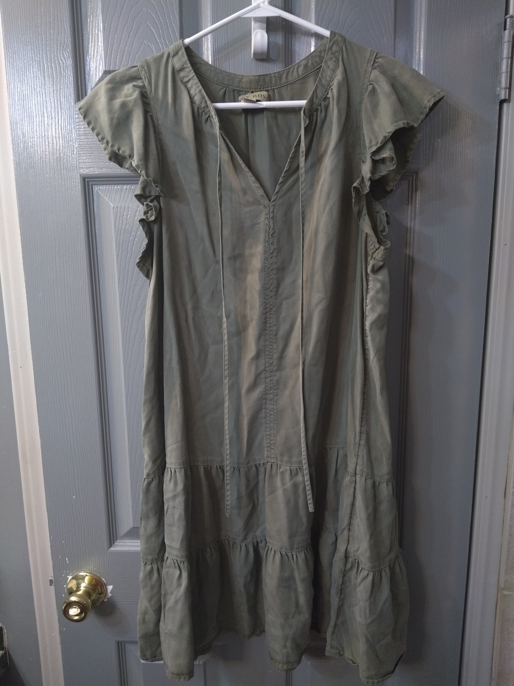 Women's KNOX ROSE Olive Green Tiered Ruffle Sleeve Midi Dress